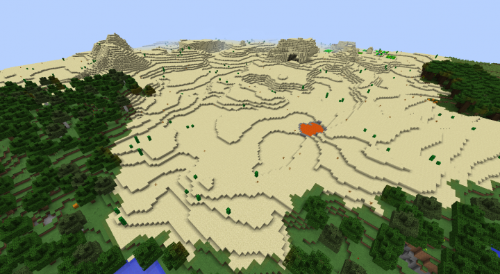 Minecraft 1.8.3 desert seed with village in sight by forest and giant mushrooms.png