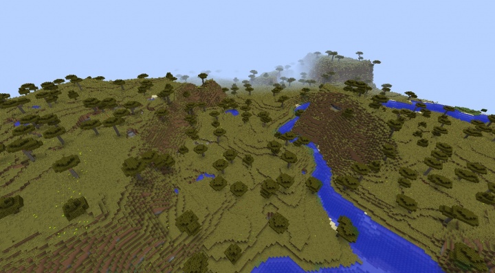 Minecraft savanna seed 1.8.3 by plains and desert with rivers running through and village.jpg