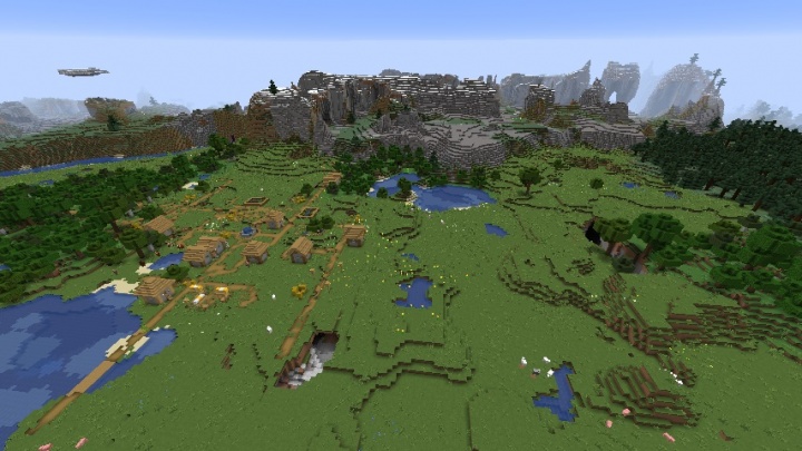 Minecraft 1.16.4 mountain seed next to village.jpg
