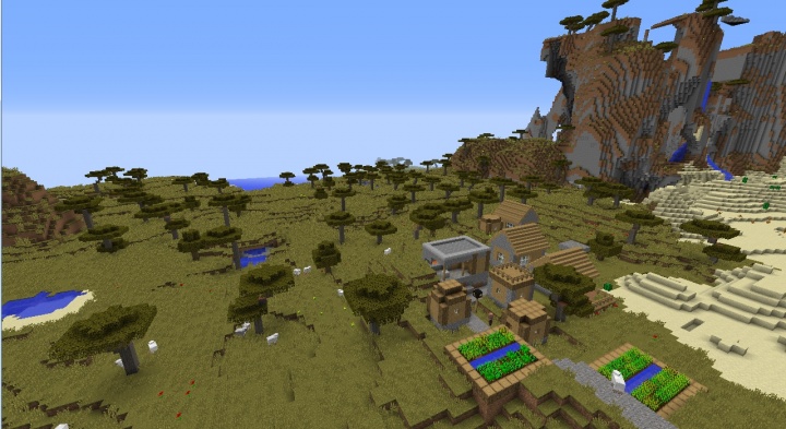 Minecraft savanna seed 1.8.3 mountain desert and other biomes sheep village.jpg
