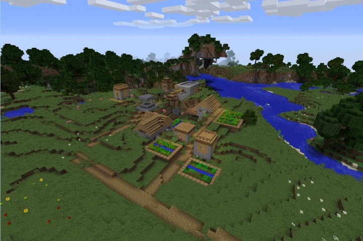 Minecraft 1.12.1 big village seed with floating lake island.jpg