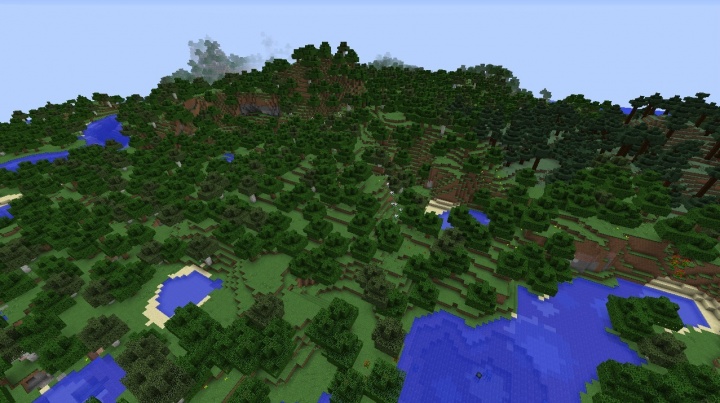 Minecraft 1.8.3 forest seed with two villages flower forest blacksmith saddle taiga dirt water lake pond.jpg