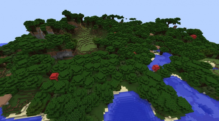 Minecraft roofed forest 1.8.3 seed with extreme hills, villages, plains and more.jpg