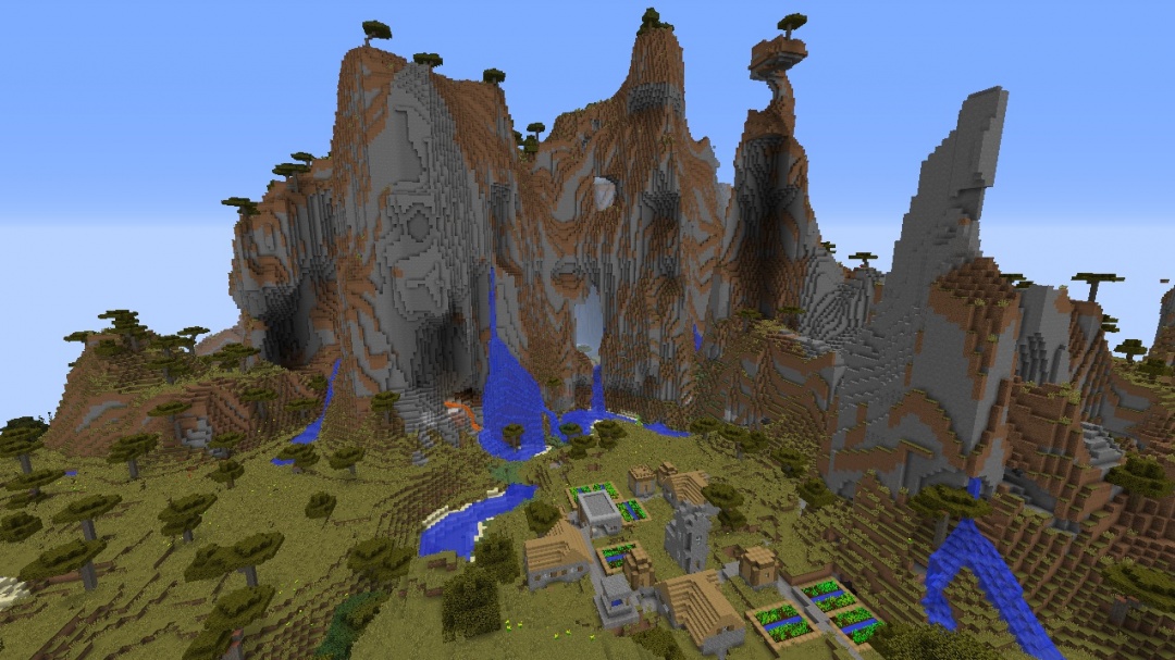...wiki/images/thumb/7/7d/Minecraft_mountain_seed_1.8_village_surrounded_by...